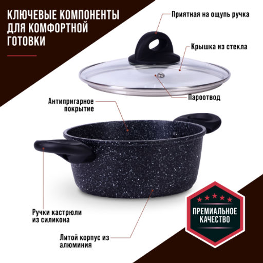 25078 Кастрюля алюм 2.2л 20см МРАМ/КРОШ (х6) - Mayer&boch фото 6