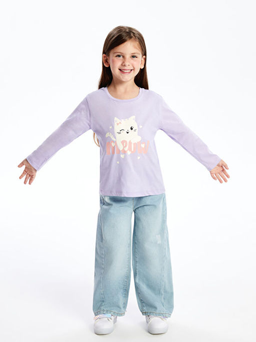 Bisiklet Yaka Uzun Kollu Bask?l? K?z Bebek Ti??rt - Waikiki фото 4