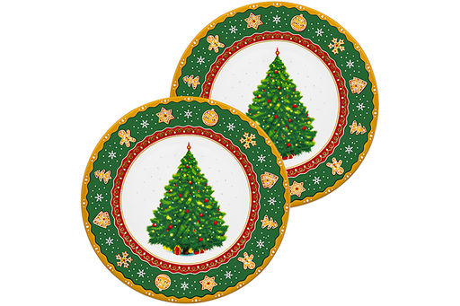 Набор тарелок для десертов 2 пр. 19*19*2 см Новогодняя елка зеленый узор NEW BONE CHINA - Elan gallery фото 15