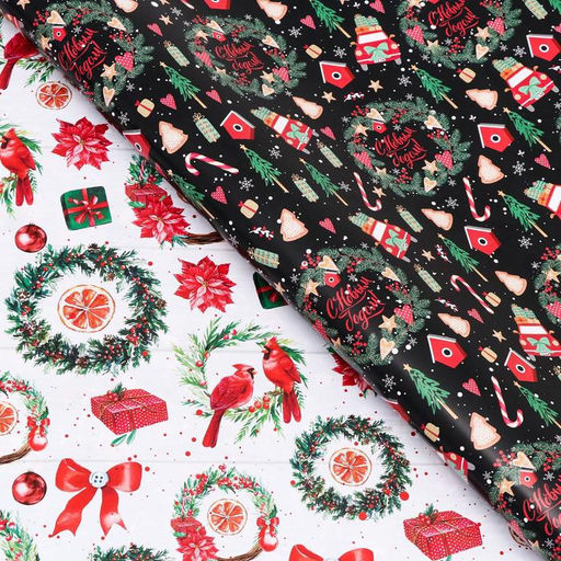 Цена за 10 шт. Бумага упаковочная новогодняя глянцевая «Рождественские веночки», двусторонняя, 70×100 см