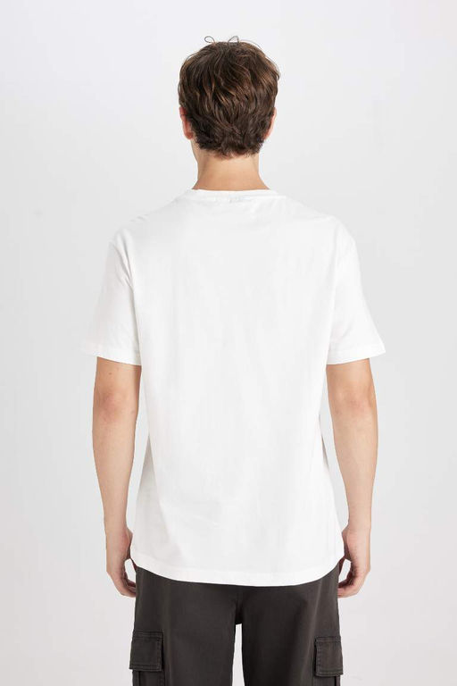 Beetlejuice (1988) Мужская хлопковая футболка с короткими рукавами стандартного кроя цвета экрю с круглым вырезом и принтом - Defacto фото 5