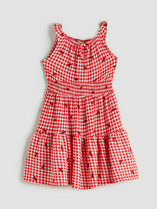 Kare Yaka Ekose K?z ?ocuk Elbise