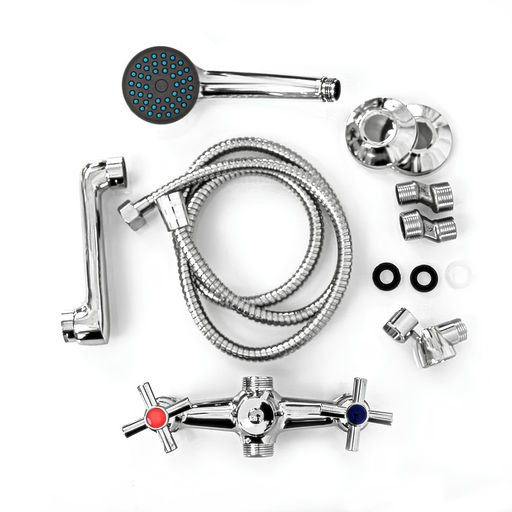 Смеситель для ванны ZEIN Z4051, короткий излив, кран-букса латунь 1/2", душевой набор, хром