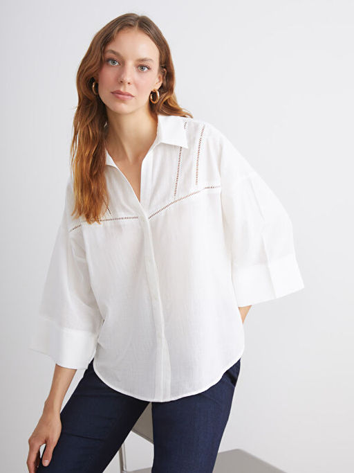 Ajurlu Oversize Poplin Kad?n G?mlek