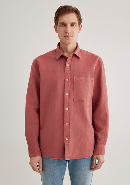 Keten Kar?s?ml? Pembe Tencel Gomlek - Mavi фото 4