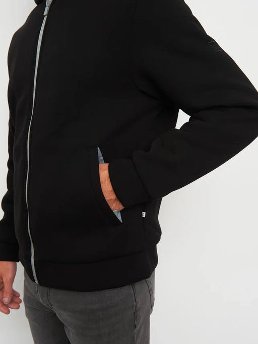 Акция -10%!!! М-34 Куртка-толстовка мужская на меховой подкладке (черный)