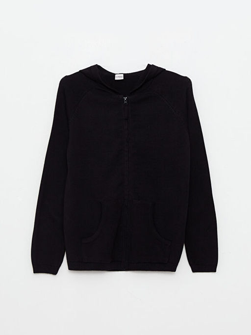 Kap??onlu Basic Uzun Kollu K?z ?ocuk Fermuarl? Triko H?rka