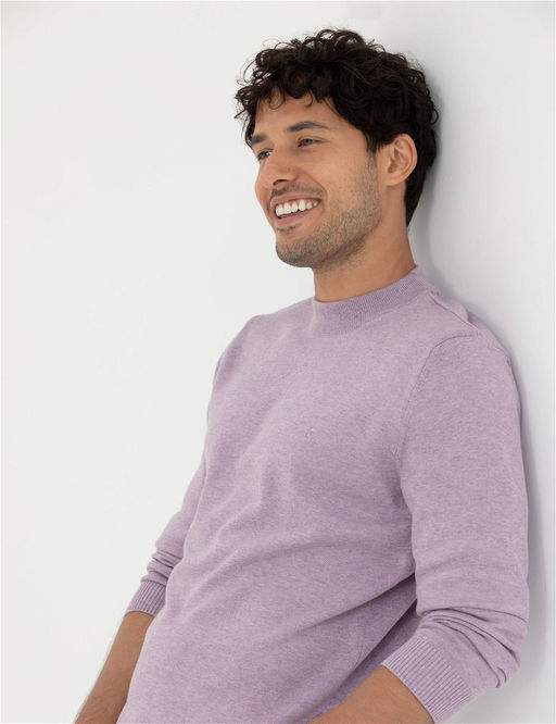 Koyu Lila Slim Fit Yar_m Bal_k__ Yaka Basic Triko Kazak