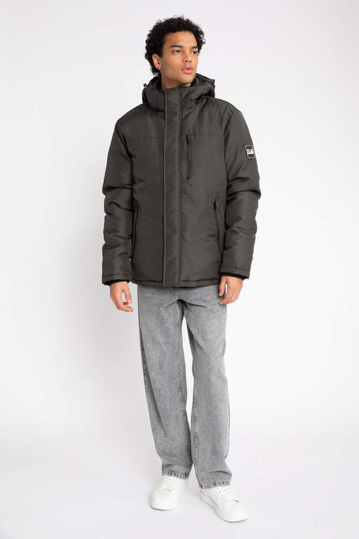 Водоотталкивающее пальто обычного кроя с капюшоном - Defacto фото 5