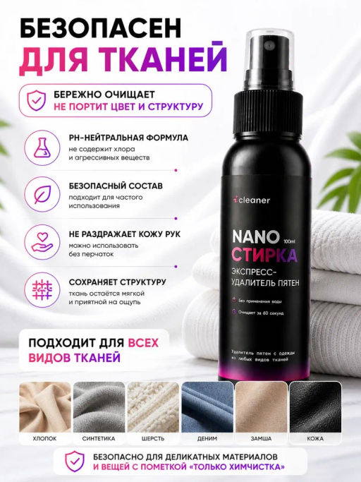 Экспресс-пятноудалитель Nano-Стирка 100ml icleaner  фото 7