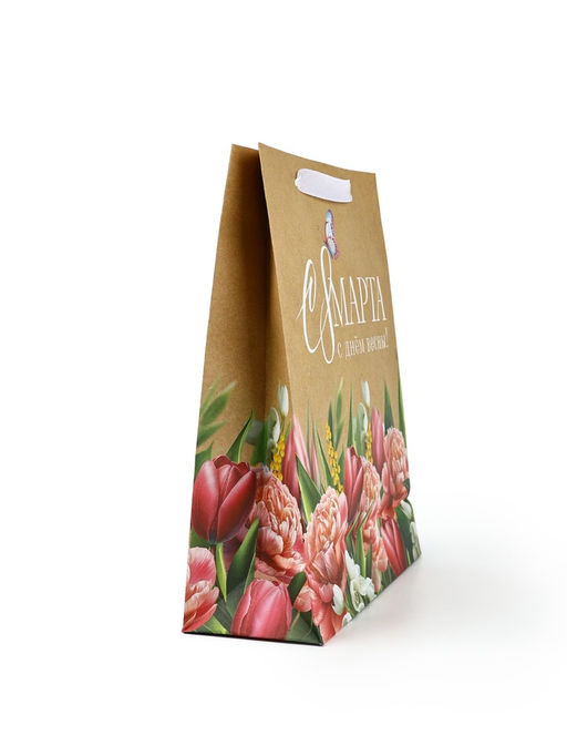 Цена за 2 шт. Пакет подарочный крафтовый 8 марта, M 25.5?9?30 см