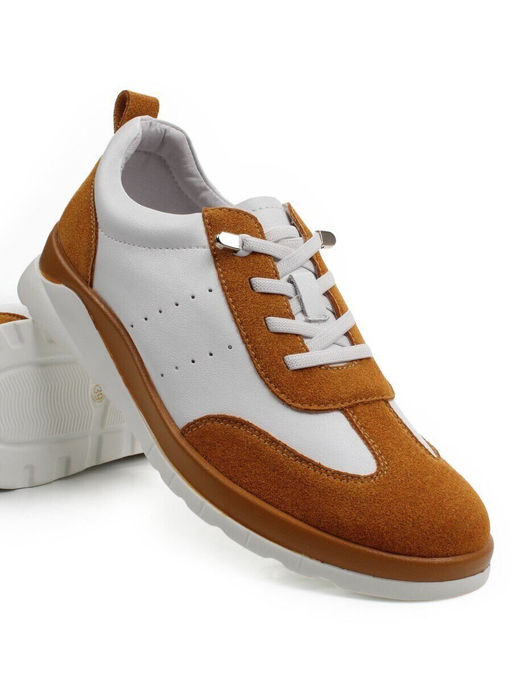 03-YA486-2 WHITE/SAND Кроссовки женские (натуральная кожа, натуральная замша)