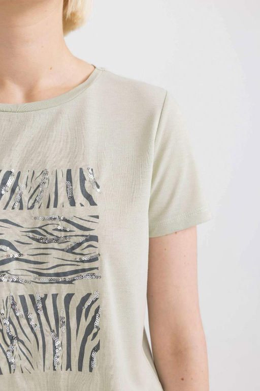 Футболка стандартного кроя с круглым вырезом и короткими рукавами с принтом - Defacto фото 4