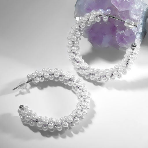 Серьги-кольца Жемчужные d=3,5 см, цвет белый в серебре