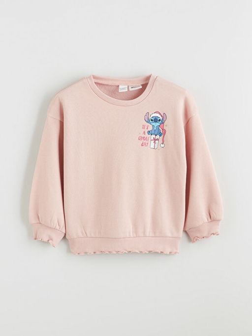 Bisiklet Yaka Lilo ve Stitch Bask?l? K?z ?ocuk Sweatshirt