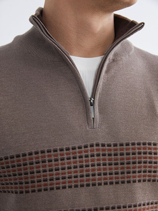 Dik Yaka ?izgili Erkek Triko Kazak