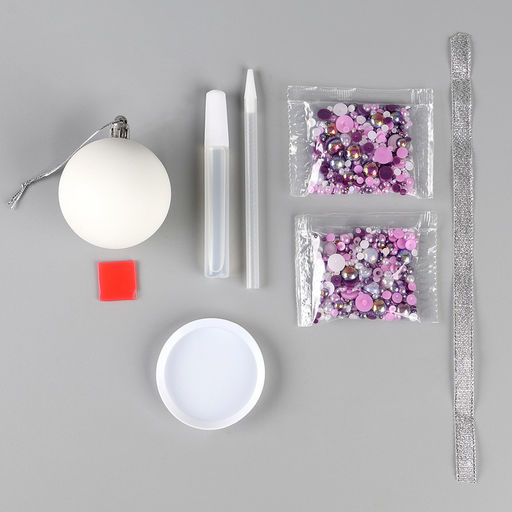 Ёлочный шар своими руками на новый год. Декор полубусинами и блестками «Фиолетовый», набор для творчества