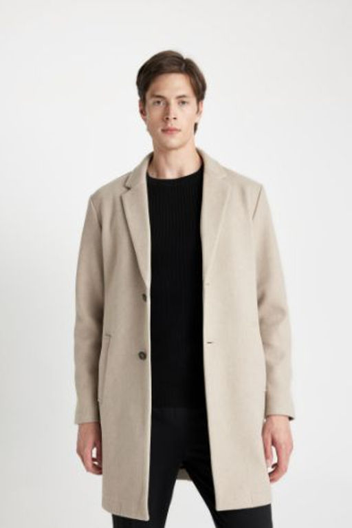 Erkek Vizon Relax Fit Ceket Yaka Dugmeli Cepli Kase Kaban Parka