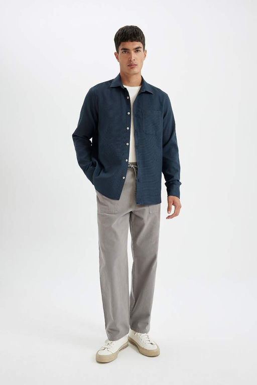 Хлопковая рубашка с длинными рукавами и воротником поло стандартного кроя - Defacto фото 2