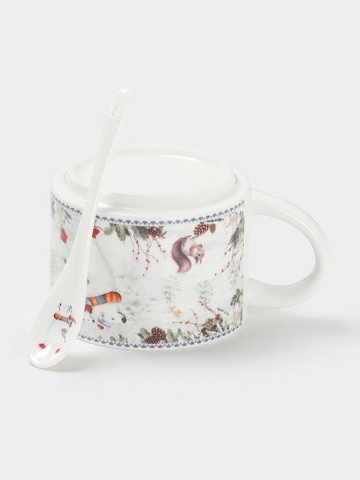 Кружка новогодняя «Белый мишка», с ложкой, 280 мл, керамика, подарочная упаковка, белая