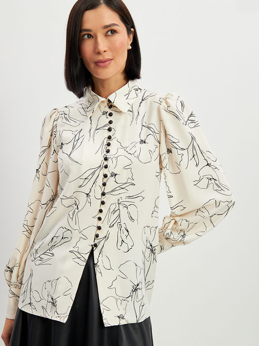 Блузка с принтом OD-639-29 белая черный цветок - Tantino фото 14