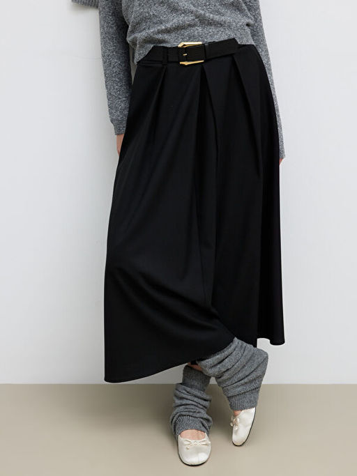 Beli Kemerli Pileli Etek