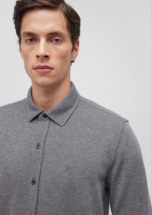 Siyah Orme Gomlek - Mavi фото 5