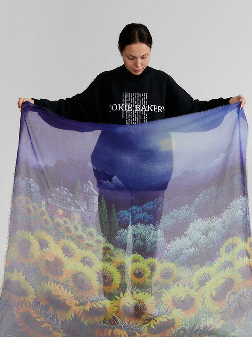 ШЕЛК ХЛОПОК ВИСКОЗА Большой, красивый двусторонний платок с рисунком в стиле арт-декои необычной текстурой ткани - Tantino фото 3