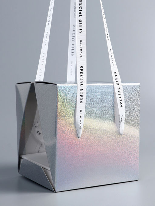 Коробка под бенто - торт с ленточками, серебро, 15.5×15.5×16 см