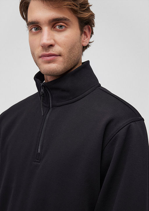 Yar? Fermuarl? Siyah Basic Sweatshirt - Mavi фото 5