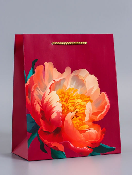 Пакет подарочный ламинированный «Пион», бордовый, 18×22.3×10 см