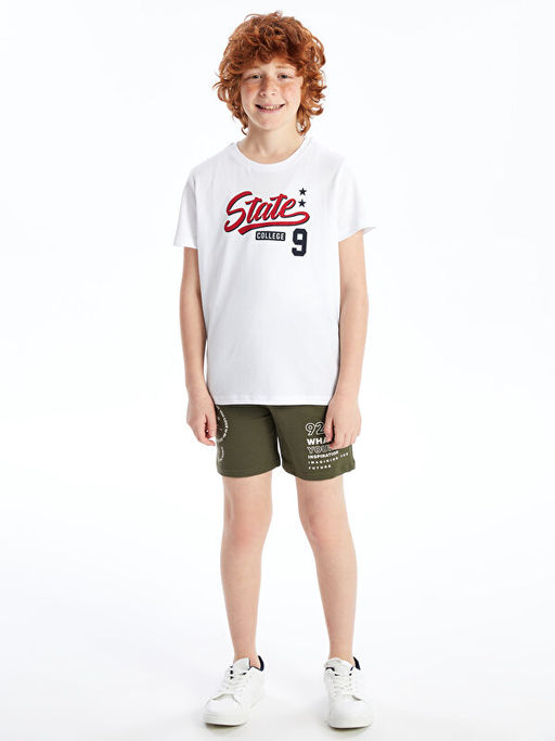 Bisiklet Yaka Bask?l? K?sa Kollu Erkek ?ocuk Ti??rt - Waikiki фото 2