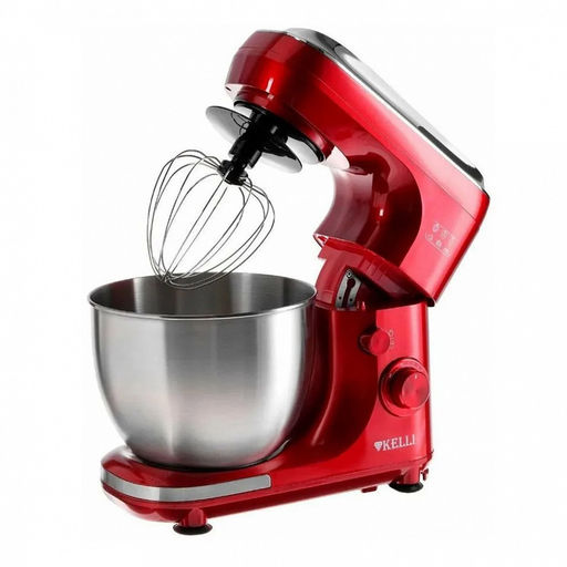 Миксер стационарный "Kelli" 7 режимов скоростей, металлическая чаша: 5л, планетарное вращение, кнопка подъема верхней части корпуса, съемные металлические насадки, надежная фиксация на поверхности, крышка от разбрызгивания, низкий уровень шума, мощно