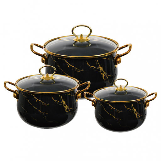 Набор кастрюль эмаль ZEIDAN 6 пр (2,4л, 3,2л, 4,4л) с крыш, арт. Z-80641 Black marble