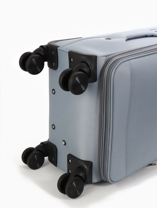 Чемодан 20",Текст,36*25*58,отд на молнии,1 нар/карм, увелич,код замок,4 колеса, т.серый