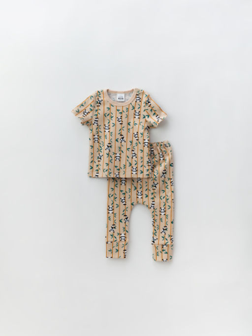 Комплект футболка и ползунки Панды, бежевый - Lesi kids фото 5