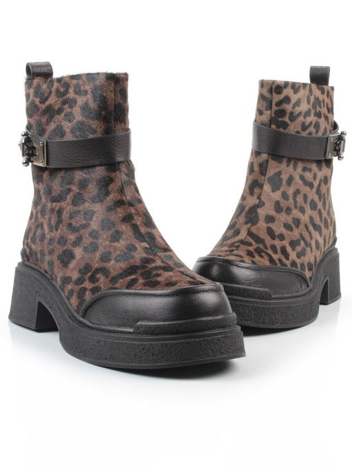 04-HSM705 BLACK/LEOPARD Ботинки зимние женские (натуральная кожа, натуральный мех)