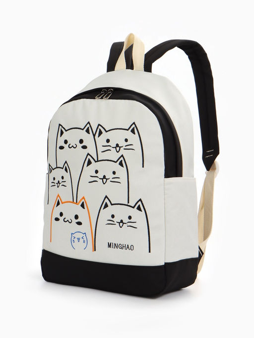 Рюкзак школьный на молнии, с карманами, с рисунком, размер 30?14?43 см, белый/розовый