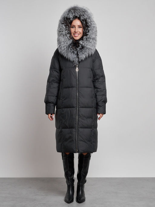 Пальто утепленное с чернобуркой зимнее женское черного цвета 133156Ch - Visdeer фото 6