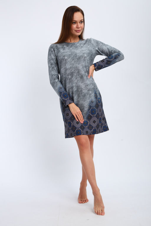 Ночная сорочка из интерлока длинный рукав купон Соня серо-голубой