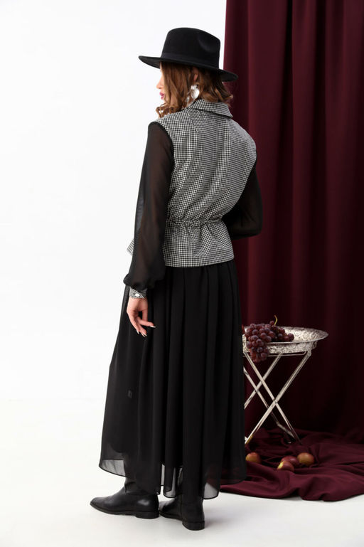 Платье NIKVA н900-5 чёрно-белая гус лапка+чёрный  фото 6