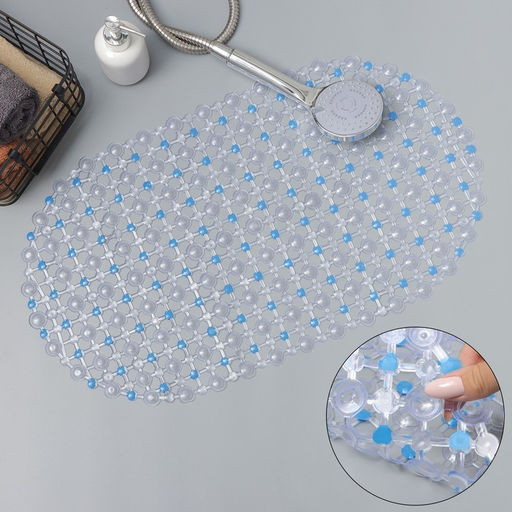 Коврик противоскользящий в ванну на присосках Доляна «Крапинка», 36×66 см, зелёный