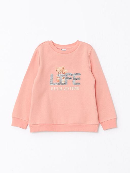 Bisiklet Yaka Bask?l? ?ift Y?nl? Payetli Uzun Kollu K?z ?ocuk Sweatshirt - Waikiki фото 3