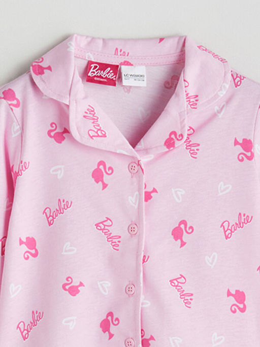 Barbie Bask?l? G?mlek Yaka K?z ?ocuk Pijama Tak?m?
