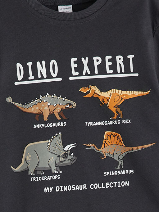 Bisiklet Yaka Dinozor Bask?l? Erkek ?ocuk Ti??rt