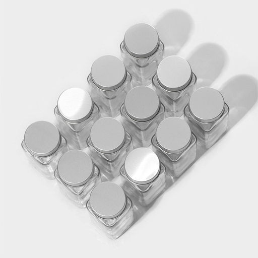 Набор баночек для специй Доляна «Эко», 120 мл, 4.5×10.5 см, 12 шт., с металлической крышкой, стекло