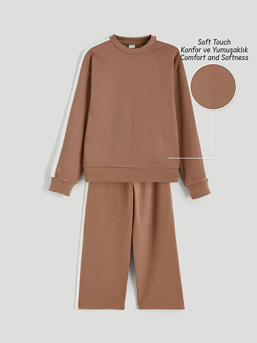 Bisiklet Yaka K?z ?ocuk Soft Touch Sweatshirt ve E?ofman Alt?