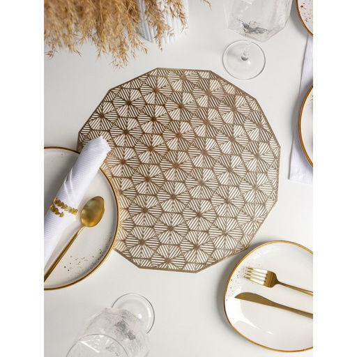 Набор салфеток сервировочных на стол Доляна Гипноз, 4 шт, d=38 см, цвет золотой  фото 10