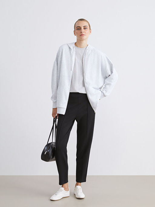 Kap??onlu Oversize Kad?n Fermuarl? Sweatshirt