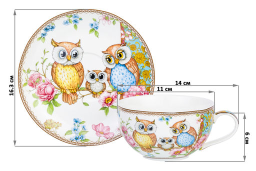 Чашка для капучино + блюдце 350 мл 14*11*6 см Совушки NEW BONE CHINA - Elan gallery фото 2